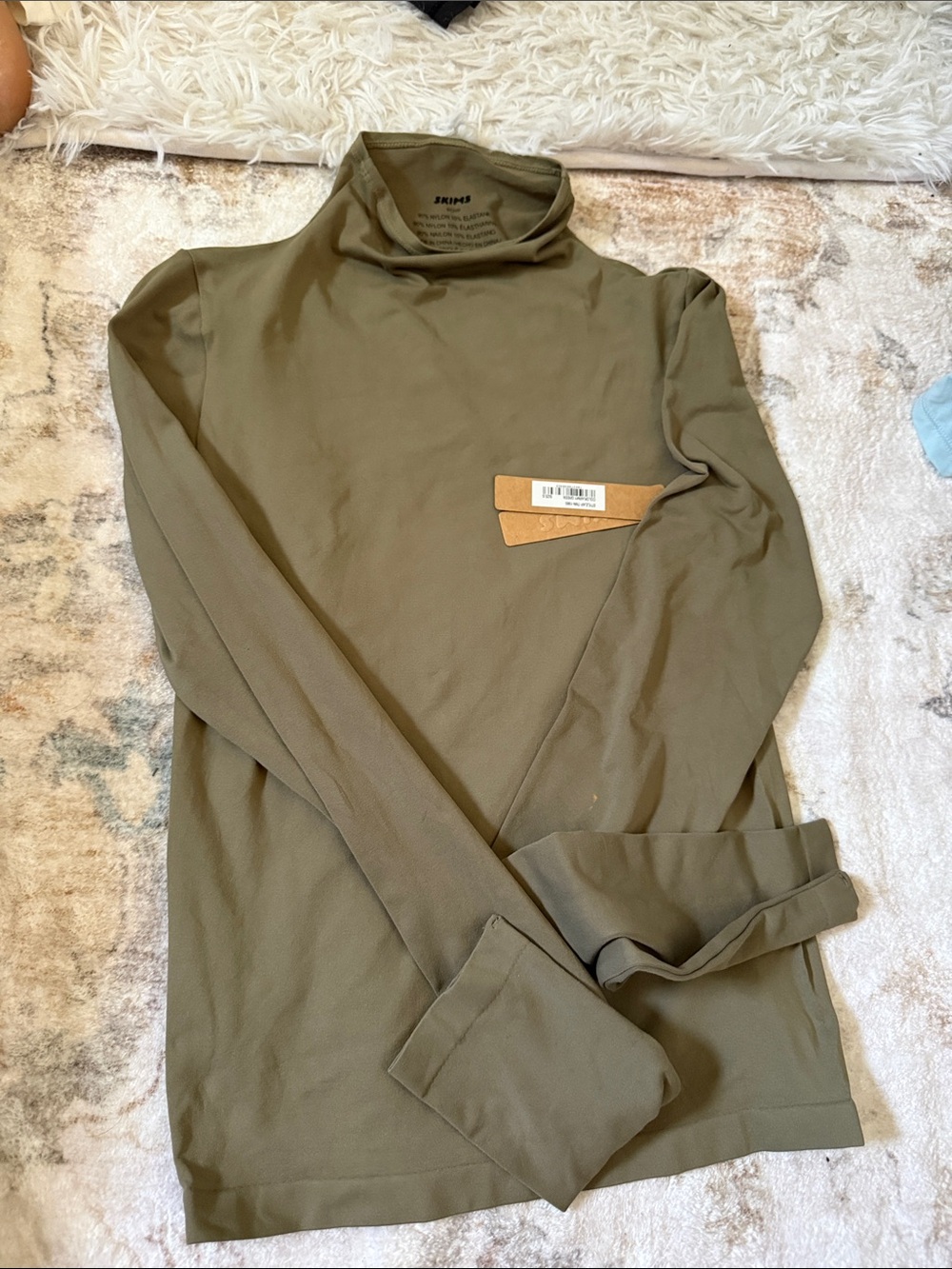 SKIMS Nylon Army Green  Turtleneck Long Sleeve Top